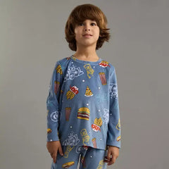 Max fashion All-Over Food Print T-shirt and Pyjama Set blue