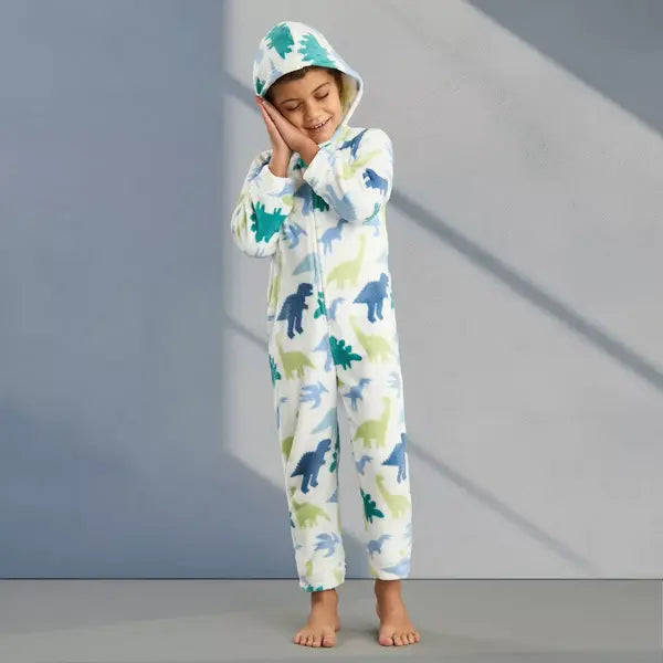 Max fashion All-Over Dinosaur Print Onesie with Hood blue