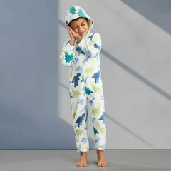 Max fashion All-Over Dinosaur Print Onesie with Hood blue
