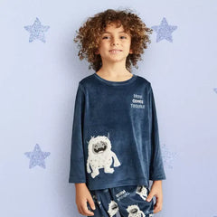 Max fashion Monster Detail T-shirt and Pyjama Set blue