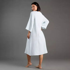 Max fashion Embroidered Night Dress with Tie-Ups blue