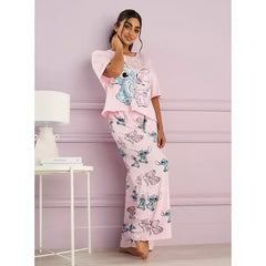 MAX FASHION Stitch and Angel Print Pyjama Set-Pink