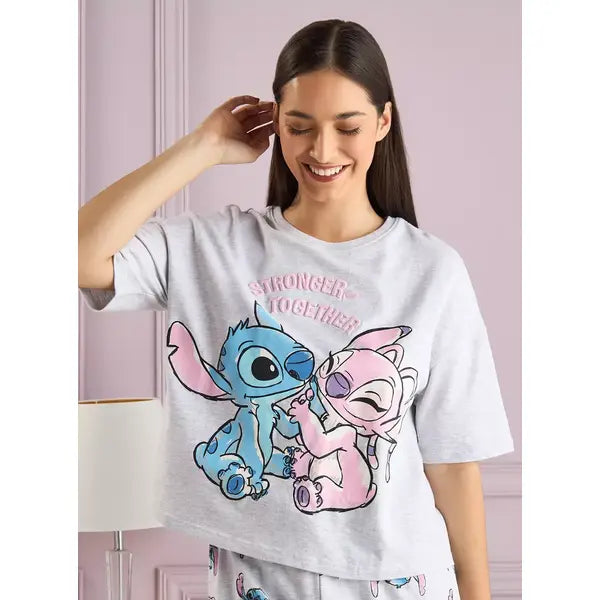 MAX FASHION Lilo and Stitch Print Pyjama Set-Gray