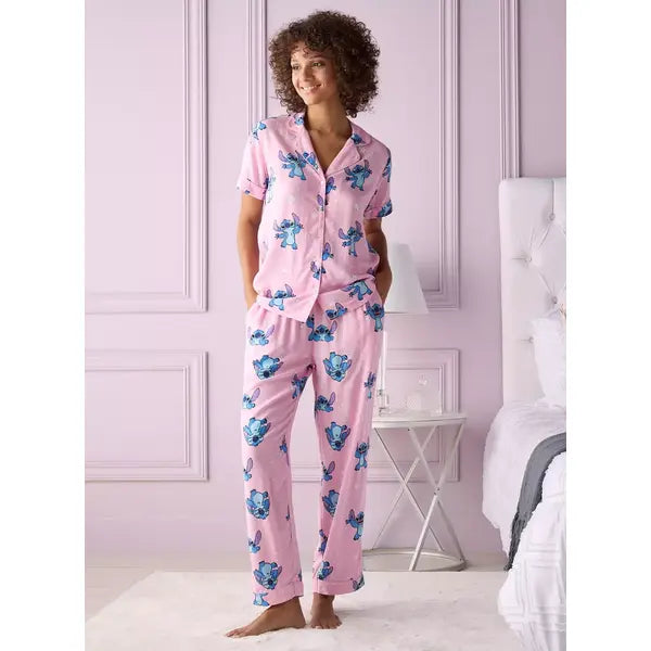 MAX FASHION All-Over Stitch Print Pyjama Set-Pink