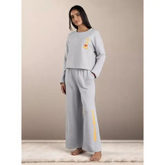 MAX FASHION Winnie The Pooh Print Top and Pyjama Set-Gray