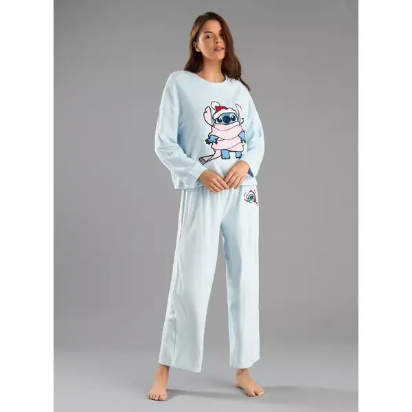 MAX FASHION Lilo and Stitch Embroidered Pyjama Set-Blue