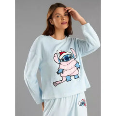 MAX FASHION Lilo and Stitch Embroidered Pyjama Set-Blue