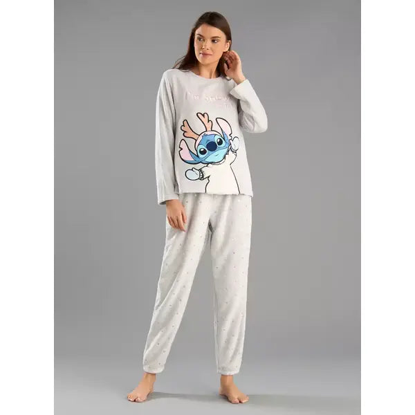 Stitch Print Pyjama Set-Gray