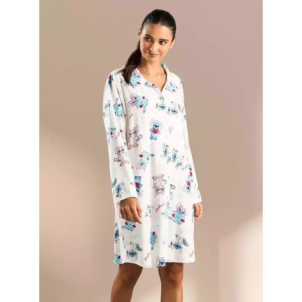 MAX FASHION All-Over Stitch and Angel Print Sleepshirt-Cream
