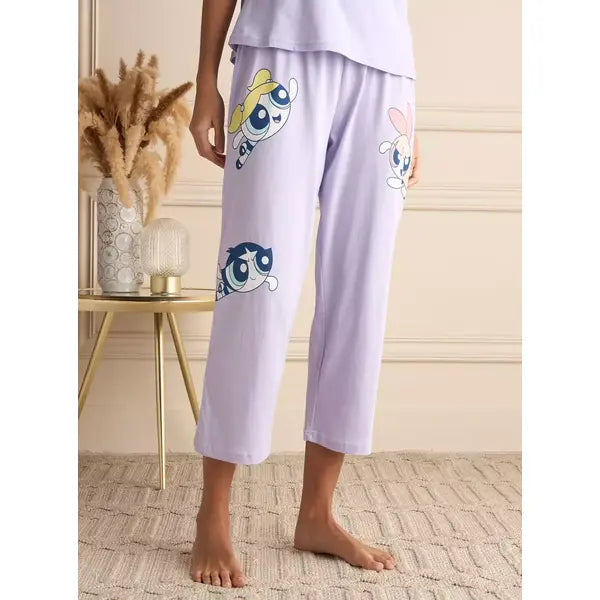 MAX FASHION Powerpuff Girl Print Pyjama Set-Purple