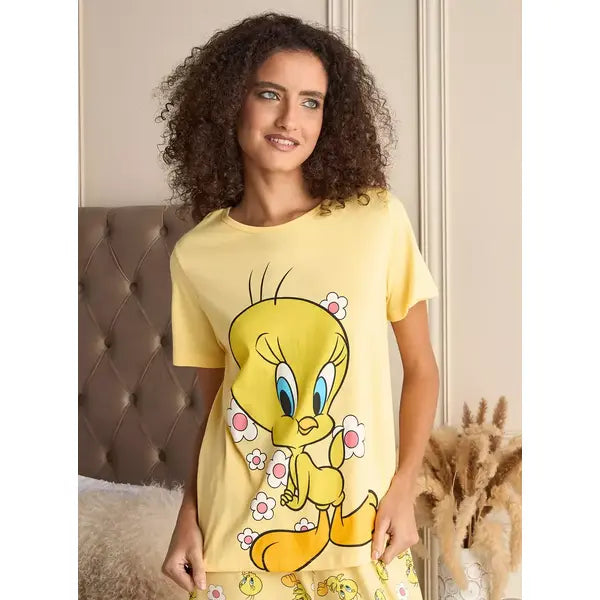 MAX FASHION Tweety Print Pyjama Set-Yellow