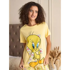 MAX FASHION Tweety Print Pyjama Set-Yellow