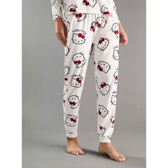 MAX FASHION All-Over Hello Kitty Print T-shirt and Pyjama Set-Cream