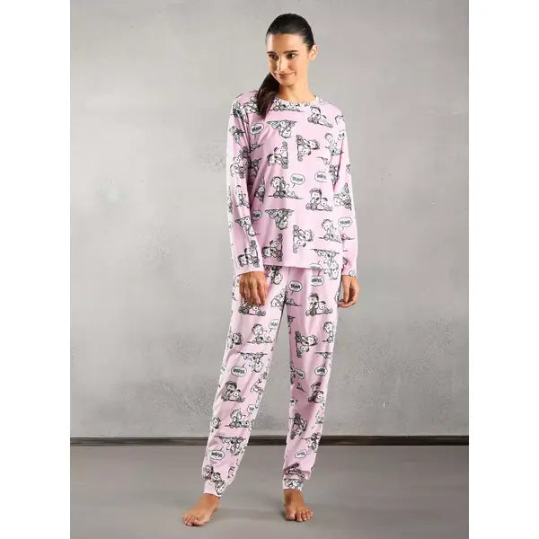MAX FASHION All-Over Snoopy Print Pyjama Set-Pink