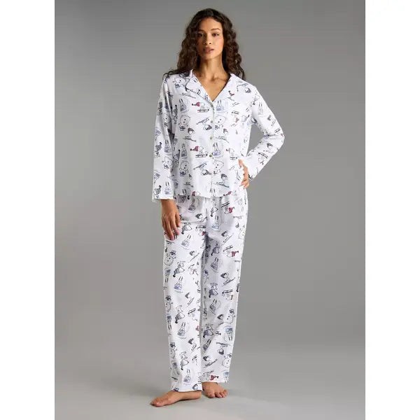 MAX FASHION All-Over Snoopy Print Pyjama Set-WHite