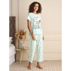 MAX FASHION Snoopy Print Cotton Pyjama Set-Green