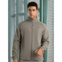 Plain High Neck Zip Through Jacket - Gray