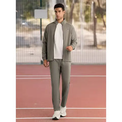 Plain High Neck Zip Through Jacket - Gray