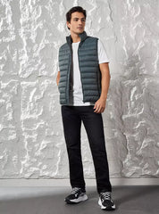 Plain Sleeveless Puffer Jacket with Zip Closure - Green