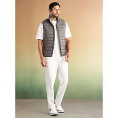 Plain Sleeveless Puffer Jacket with Zip Closure - Gray