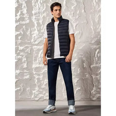 Plain Sleeveless Puffer Jacket with Zip Closure - Blue