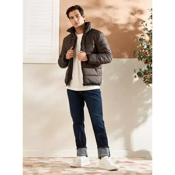 Quilted Puffer Jacket with Zip Detail - Green