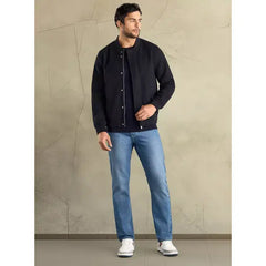 Plain Felt Zip Through Bomber Jacket - Blue