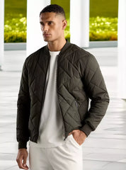 Quilted Zip Through Bomber Jacket - Green