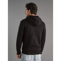 Textured Zip Through Hooded Sweater Black