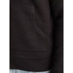 Textured Zip Through Hooded Sweater Black