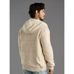 Textured Zip Through Hooded Sweater Cream