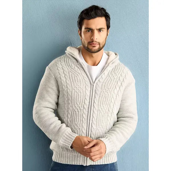 Cable Textured Sherpa Lined Sweater White