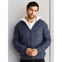Cable Textured Sherpa Lined Sweater Blue