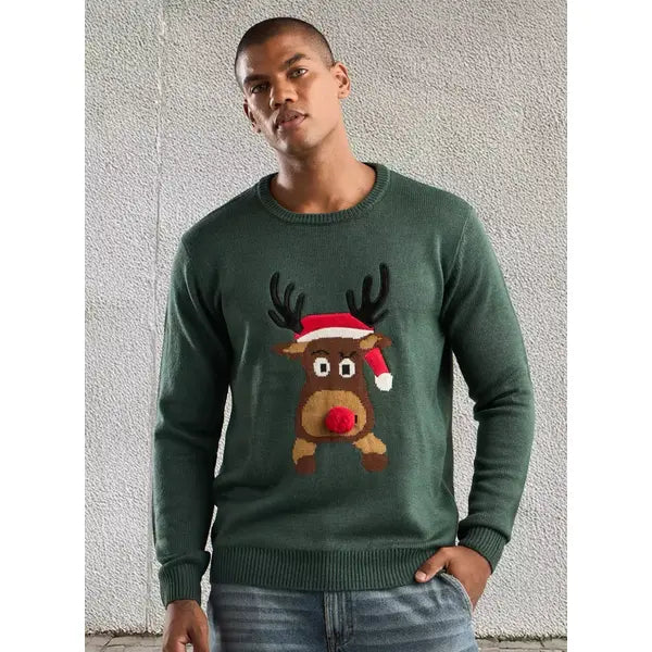 Reindeer Detail Sweater Green