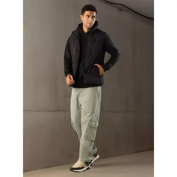 Plain Sleeveless Zip Through Puffer Jacket