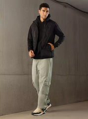 Plain Sleeveless Zip Through Puffer Jacket - Black