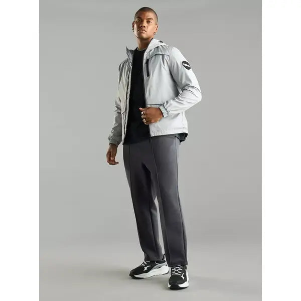 Slogan Graphic Print Reversible Hooded Jacket - Gray