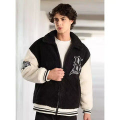 Embroidered Varsity Jacket - Black
