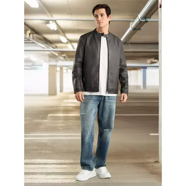 Plain Biker Jacket - Black