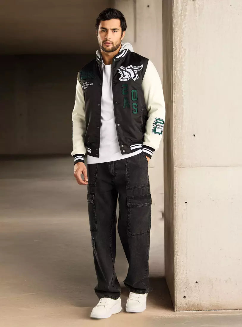 Hooded Varsity Jacket - Black