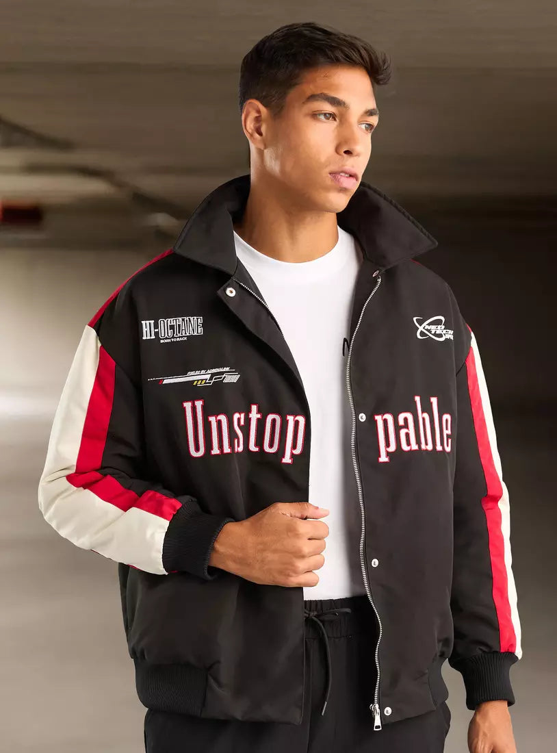 Embroidered Bomber Jacket - Black