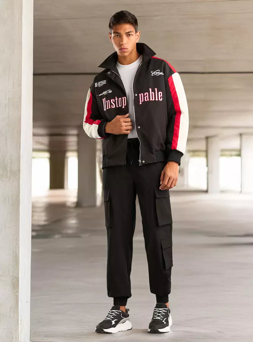 Embroidered Bomber Jacket - Black