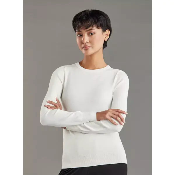 Ribbed Jumper with Crew Neck and Long Sleeves White