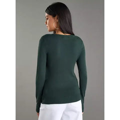 Ribbed Jumper with Crew Neck and Long Sleeves Green