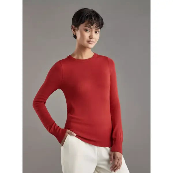 Ribbed Jumper with Crew Neck and Long Sleeves Red