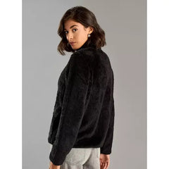 MAX FASHION Textured High Neck Zip Through Jacket with Pockets-Black