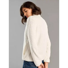 MAX FASHION Textured High Neck Zip Through Jacket with Pockets-White