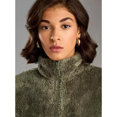 MAX FASHION Textured High Neck Zip Through Jacket with Pockets-Green