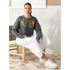 Embroidered Sweater Gray