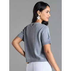 Rhinestone Embellished Sweater Gray